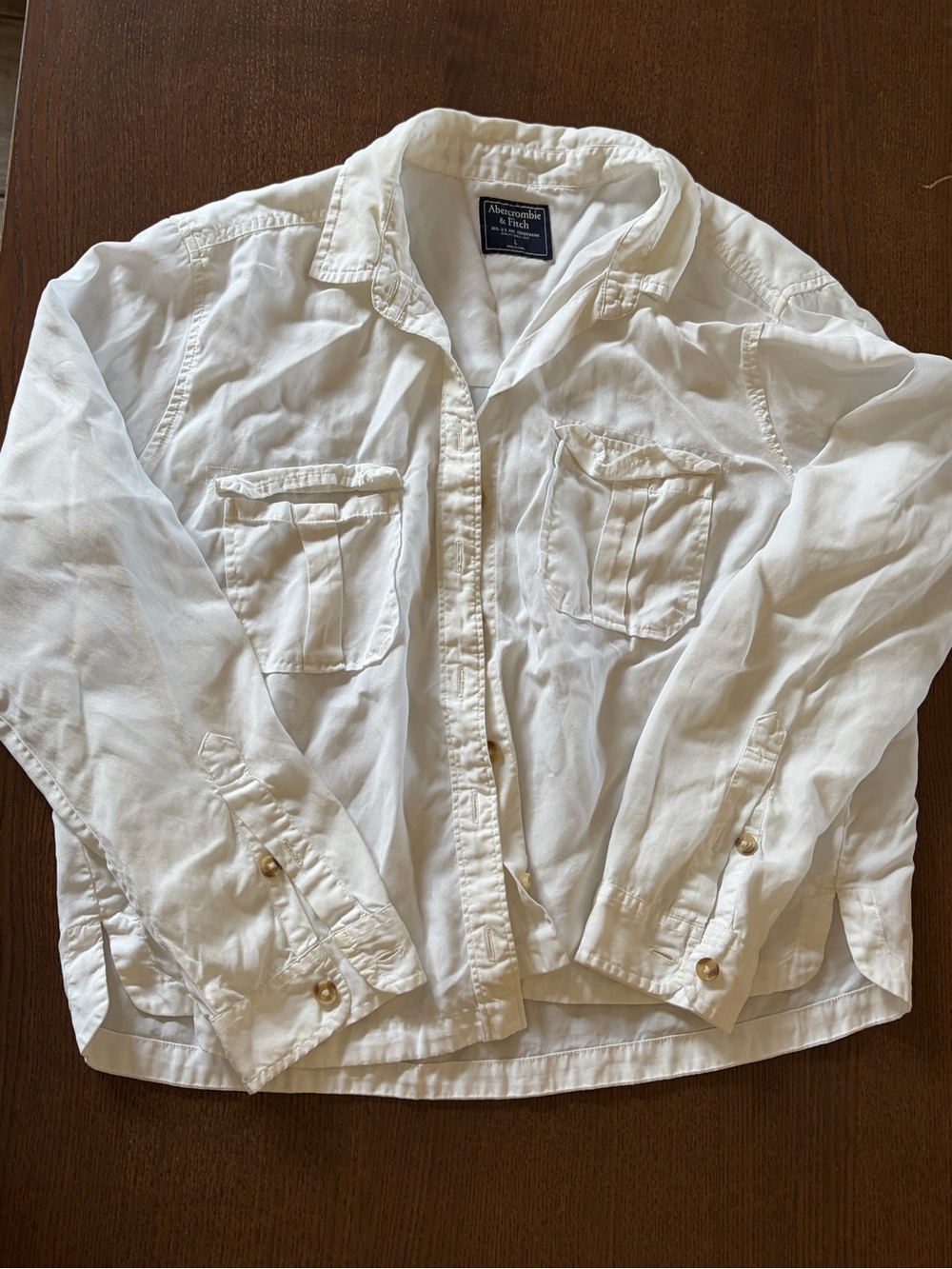 Abercrombie & Fitch Women's Off-White Button-Up Utility Jacket